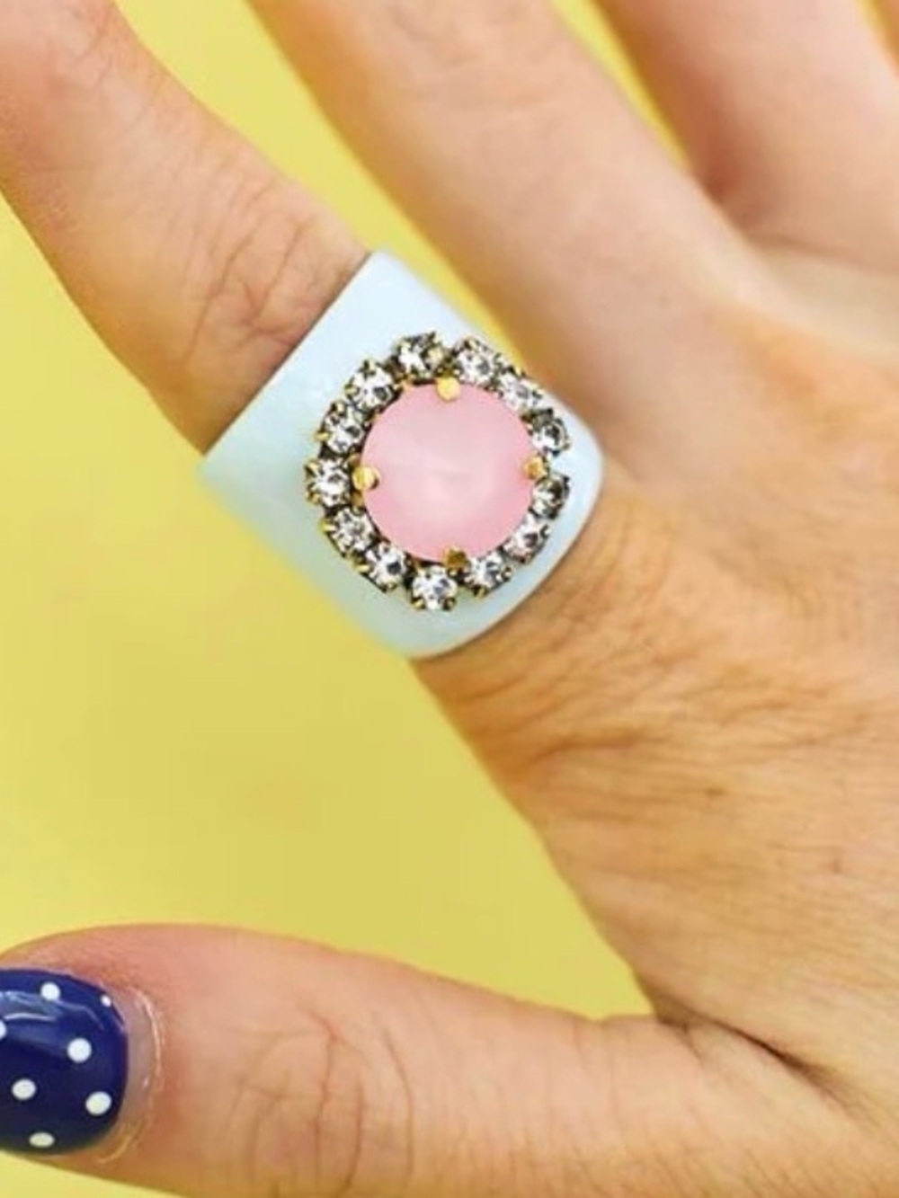 TOVA Ring with Pink Swarovski crystal and crystal halo